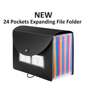 NEW 24 Pockets Expanding File Folder with Blank Labels Accordion File Organizer